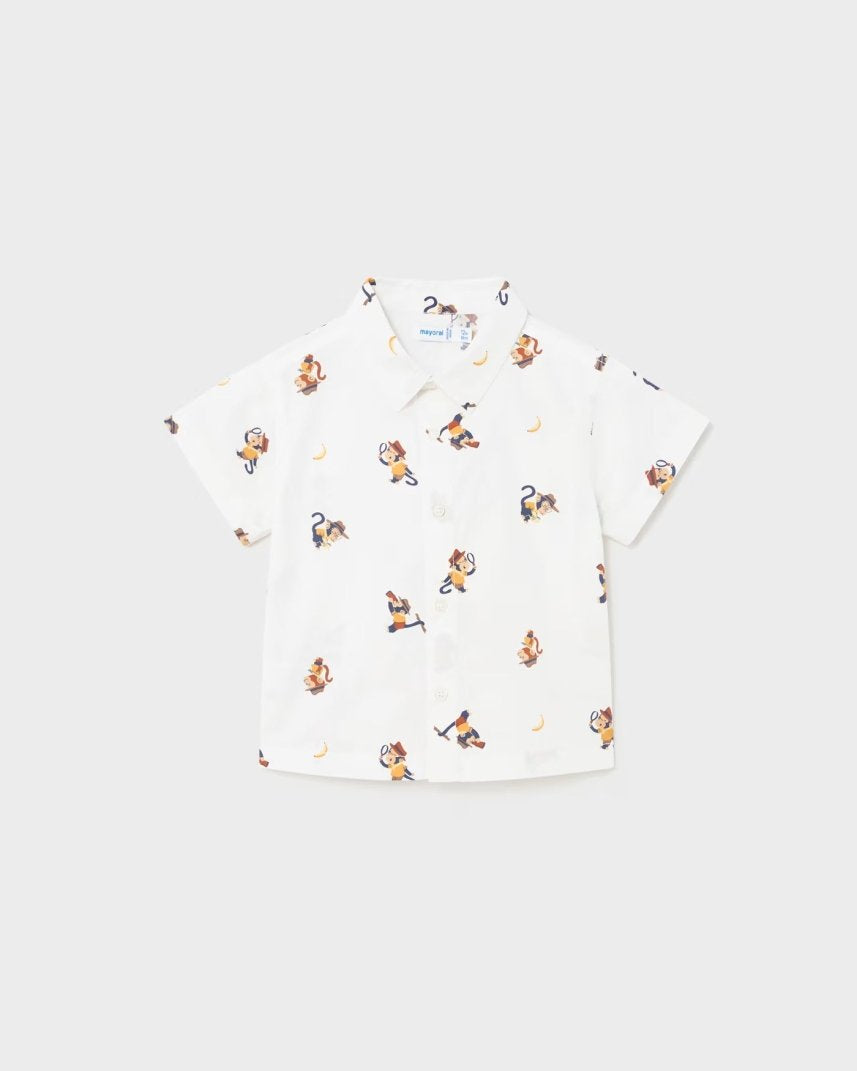 Camicia fresco cotone neonato Mayoral stampa scimmiette Mayoral Bianco