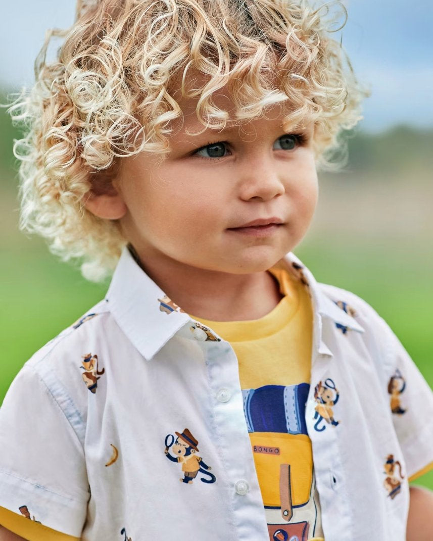 Camicia fresco cotone neonato Mayoral stampa scimmiette Mayoral Bianco