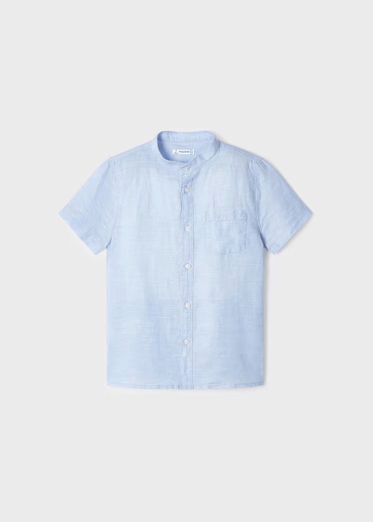 Camicia in lino manica corta coreana bambino Mayoral celeste - ErreGiModaBimbo