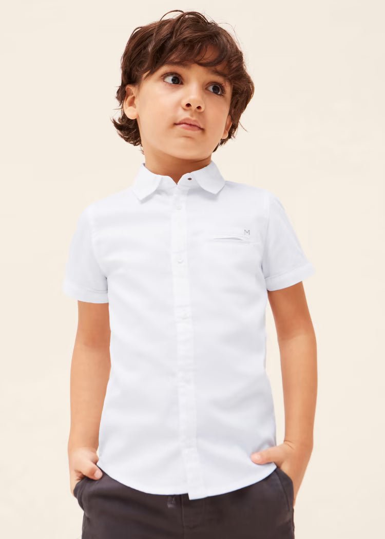 Camicia manica corta fresco cotone bambino Mayoral bianca - ErreGiModaBimbo