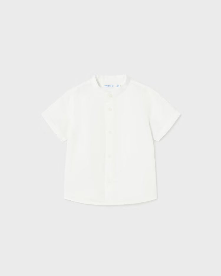 Camicia manica corta ricamo colletto coreana neonato Mayoral bianco - ErreGiModaBimbo