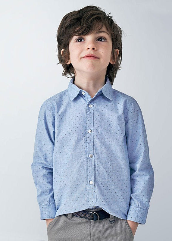 Camicia manica lunga bambino Mayoral azzurra fantasia regolare - ErreGiModaBimbo