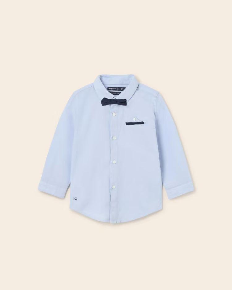 Camicia manica lunga con papillon cotone neonato Mayoral celeste - ErreGiModaBimbo