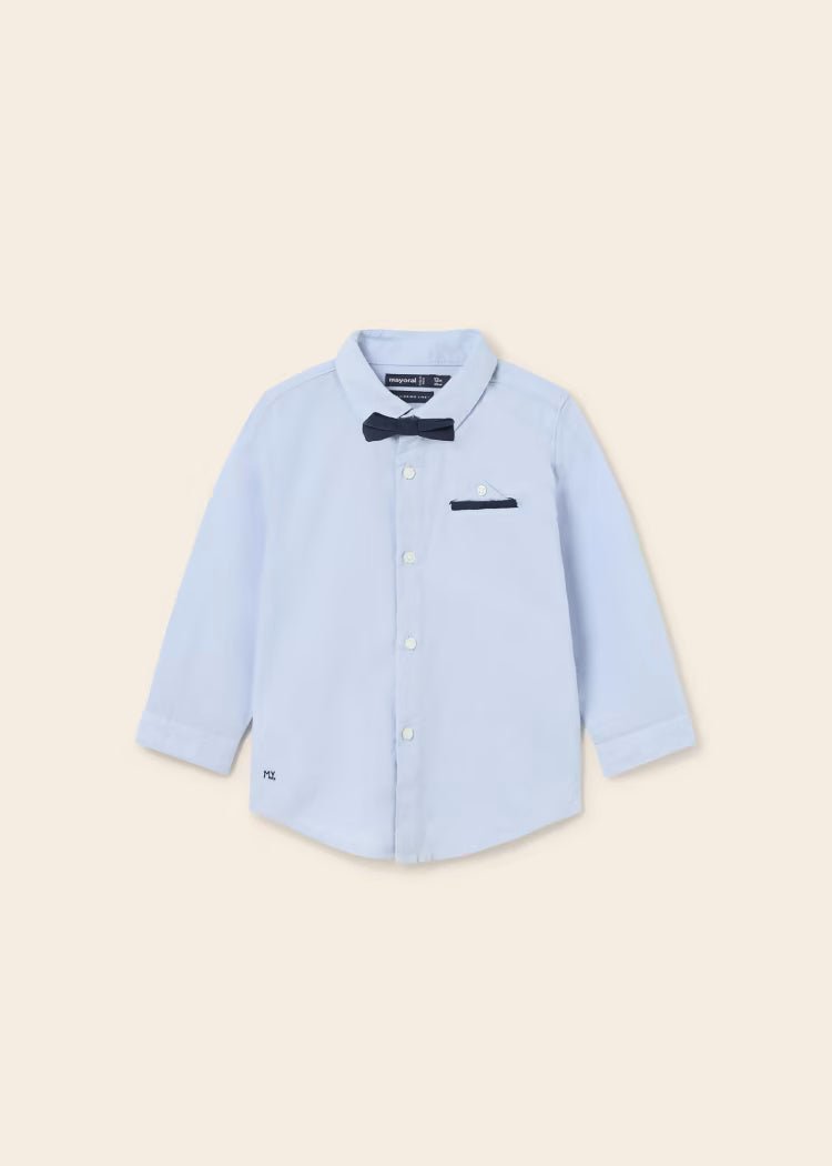 Camicia manica lunga con papillon cotone neonato Mayoral celeste - ErreGiModaBimbo