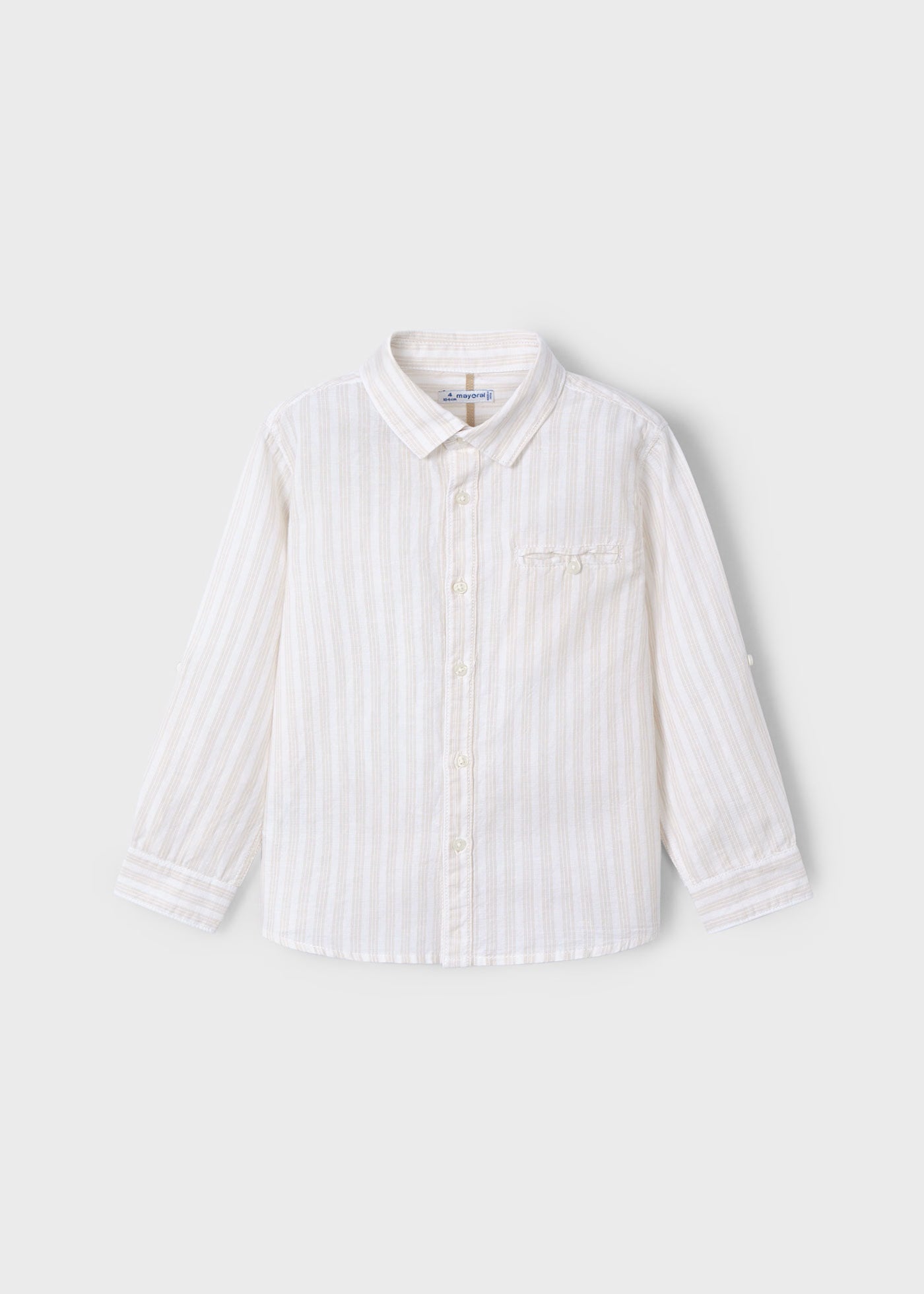 Camicia manica lunga lino bambino Mayoral righe beige Mayoral Bianco