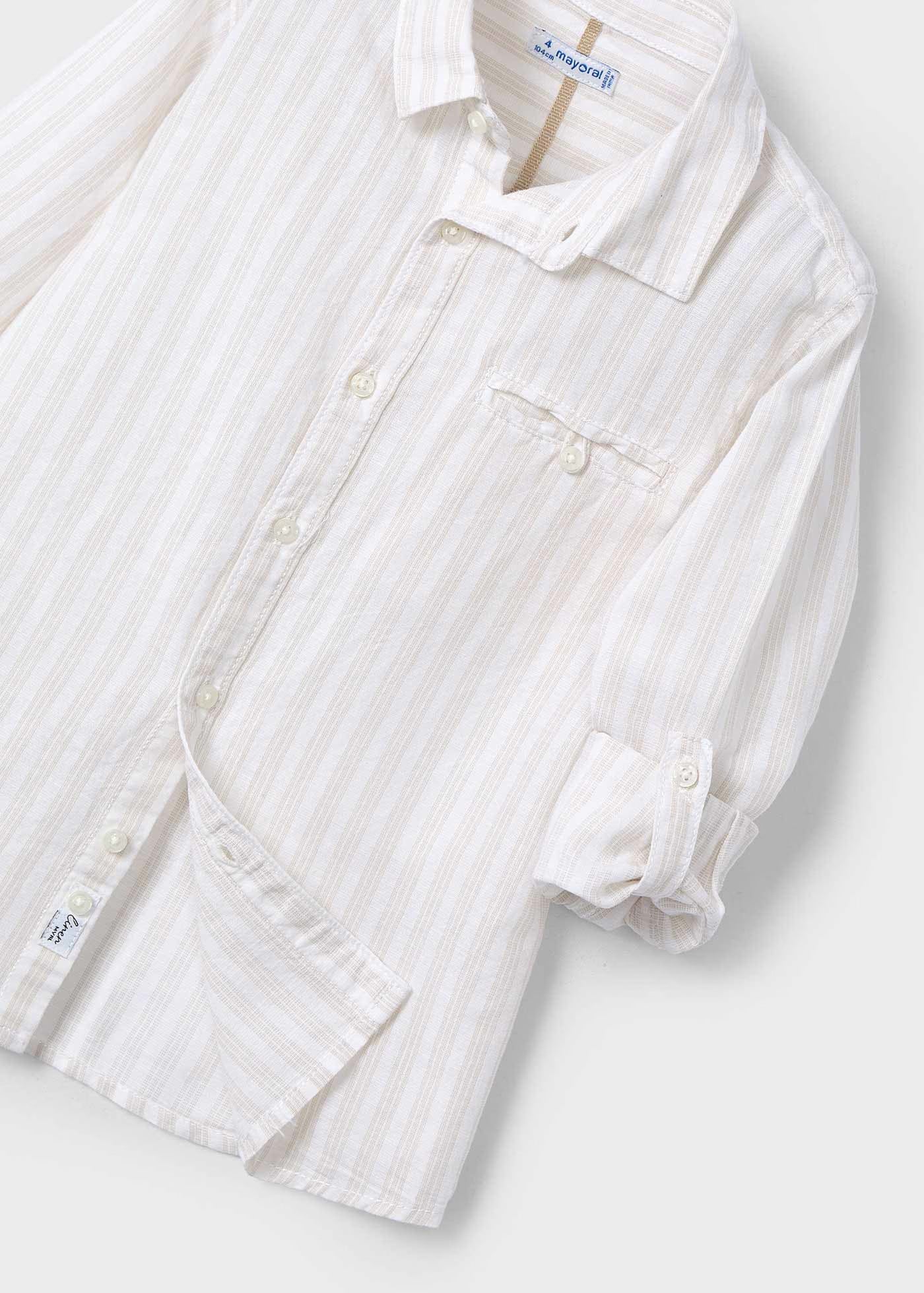 Camicia manica lunga lino bambino Mayoral righe beige Mayoral Bianco