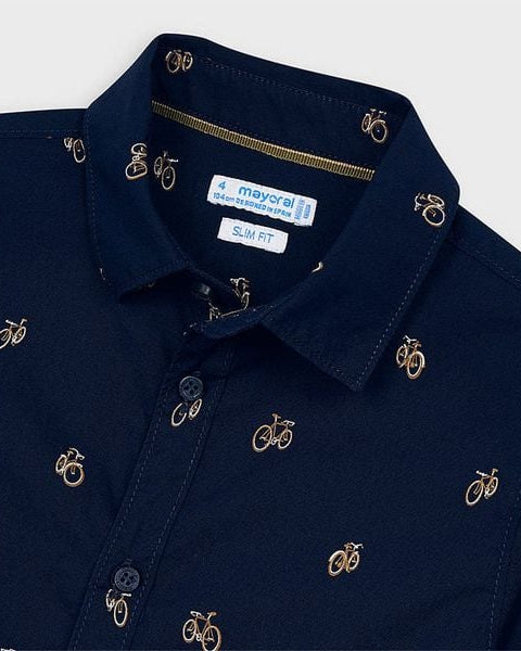 Camicia maniche lunghe bambino Mayoral blu fantasia Biciclette - ErreGiModaBimbo