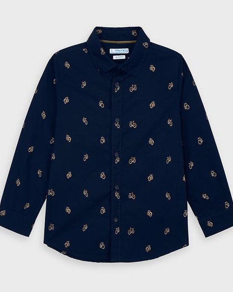 Camicia maniche lunghe bambino Mayoral blu fantasia Biciclette - ErreGiModaBimbo