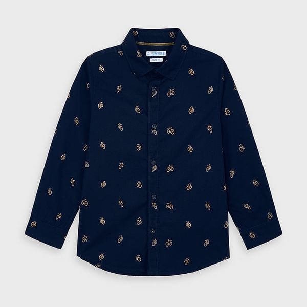 Camicia maniche lunghe bambino Mayoral blu fantasia Biciclette - ErreGiModaBimbo