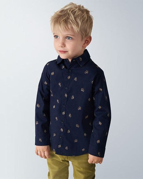 Camicia maniche lunghe bambino Mayoral blu fantasia Biciclette - ErreGiModaBimbo