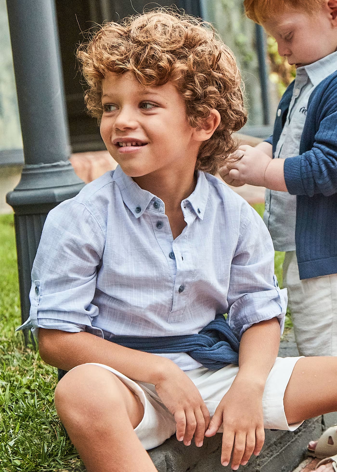 Camicia modello polo manica lunga bambino Mayoral azzurra Mayoral Azzurro
