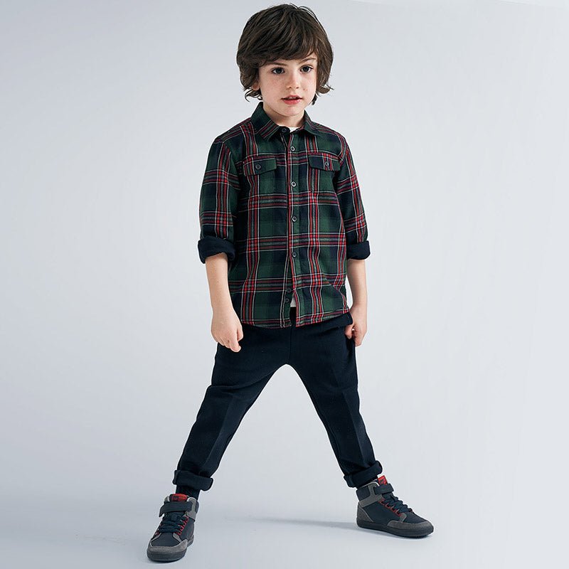 Camicia overshirt bambino Mayoral quadri verde e rosso - ErreGiModaBimbo