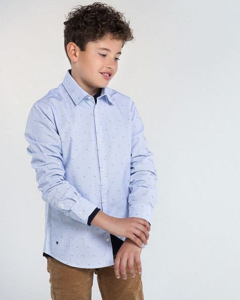 Camicia ragazzo Mayoral azzurra fantasia rigata puntini - ErreGiModaBimbo