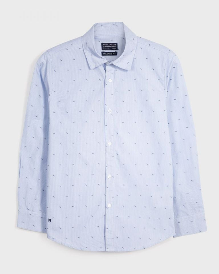 Camicia ragazzo Mayoral azzurra fantasia rigata puntini - ErreGiModaBimbo