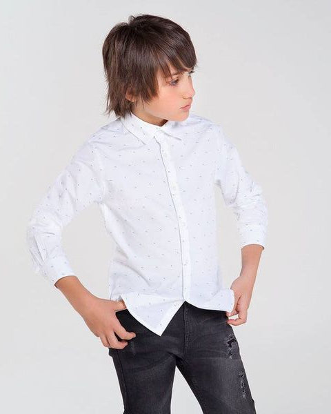 Camicia ragazzo Mayoral bianco fantasia rigata puntini - ErreGiModaBimbo