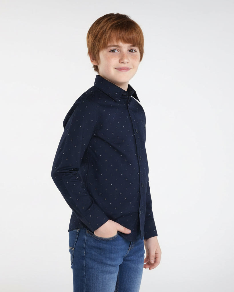 Camicia ragazzo Mayoral blu fantasia geometrica - ErreGiModaBimbo
