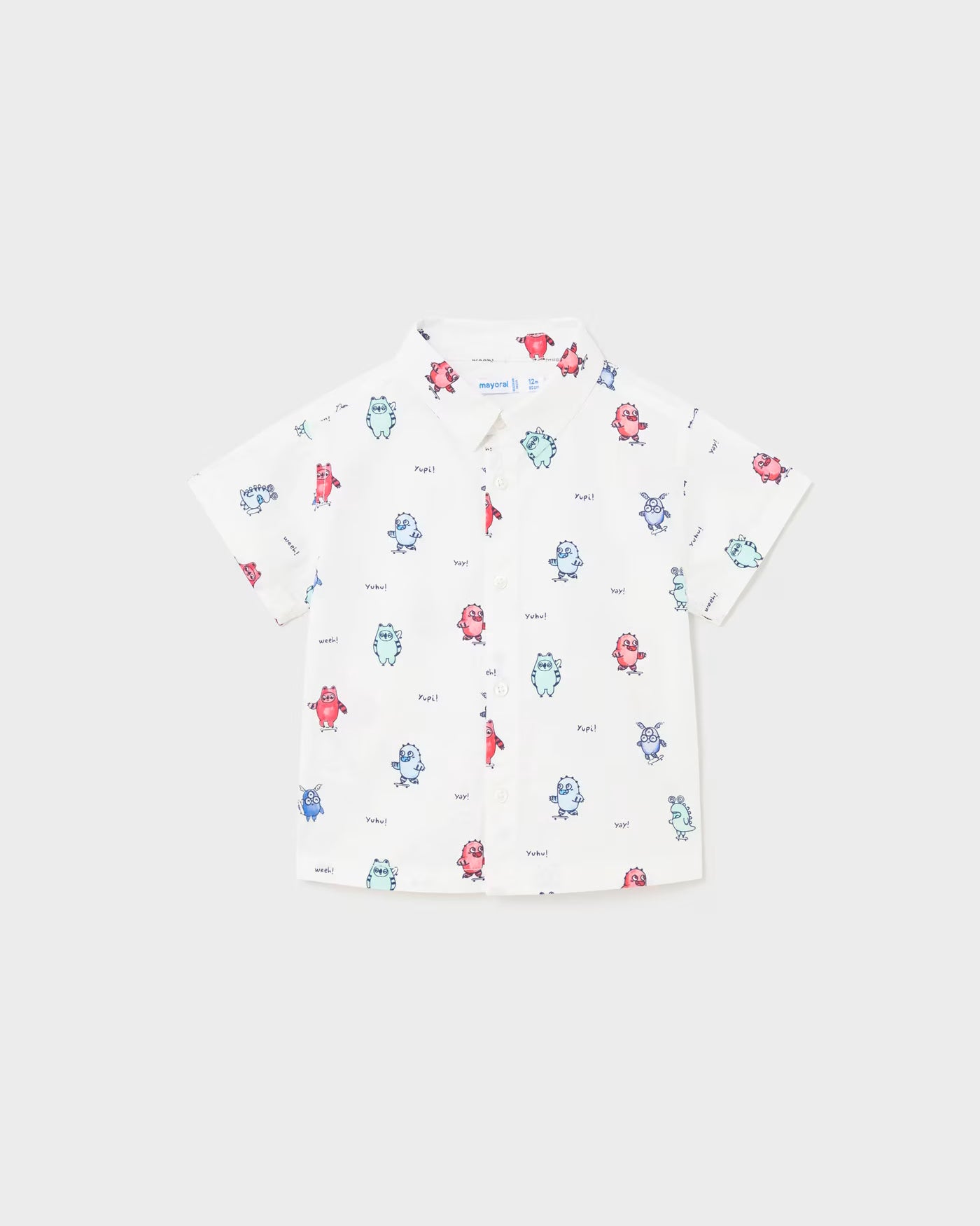 Camicia fresco cotone neonato Mayoral stampa Monster Mayoral Bianco