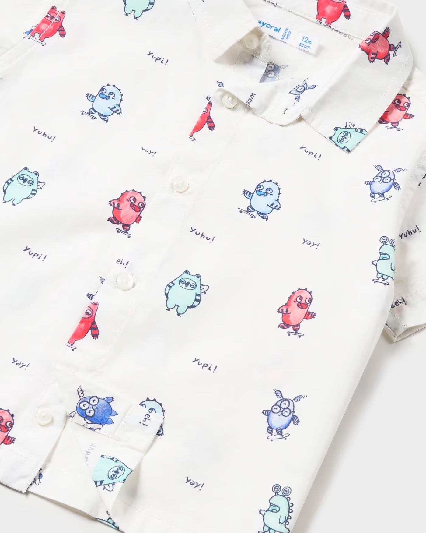 Camicia fresco cotone neonato Mayoral stampa Monster Mayoral Bianco