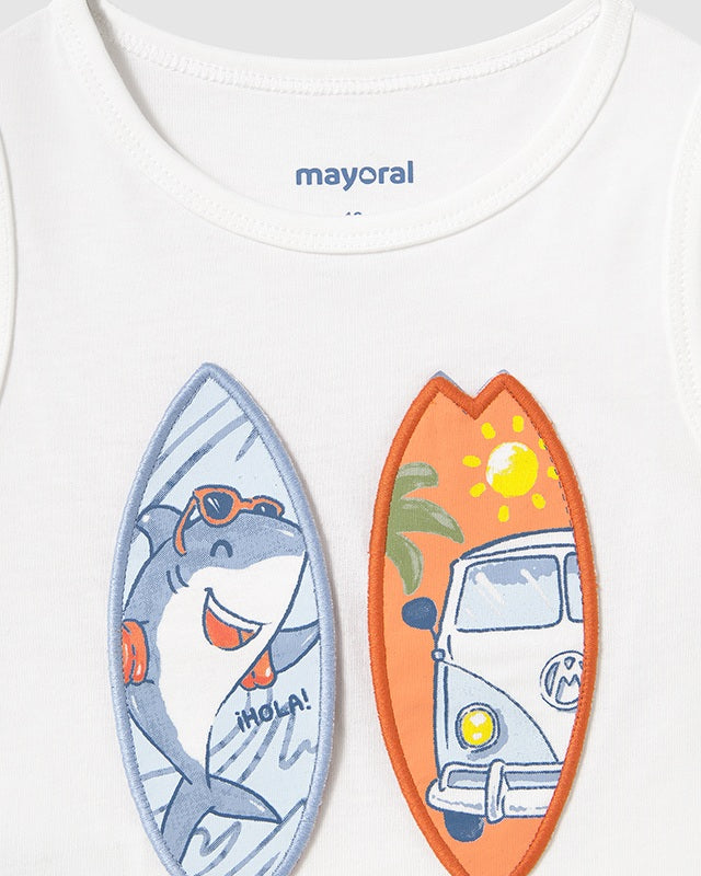 Canotta interattiva neonato Mayoral Squalo e Furgone Mayoral Bianco