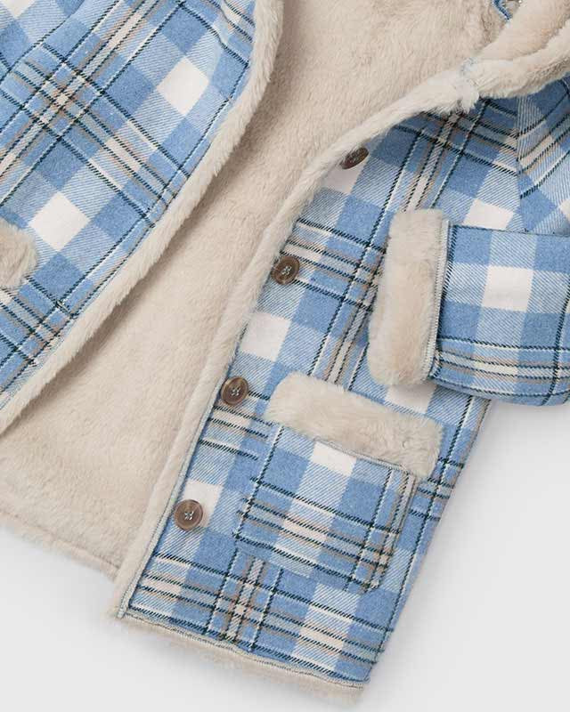 Capotto con cappuccio bambina Mayoral quadri celeste e panna Mayoral Celeste