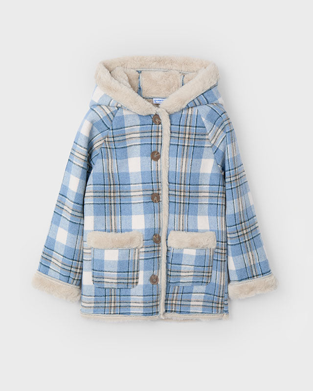 Capotto con cappuccio bambina Mayoral quadri celeste e panna Mayoral Celeste