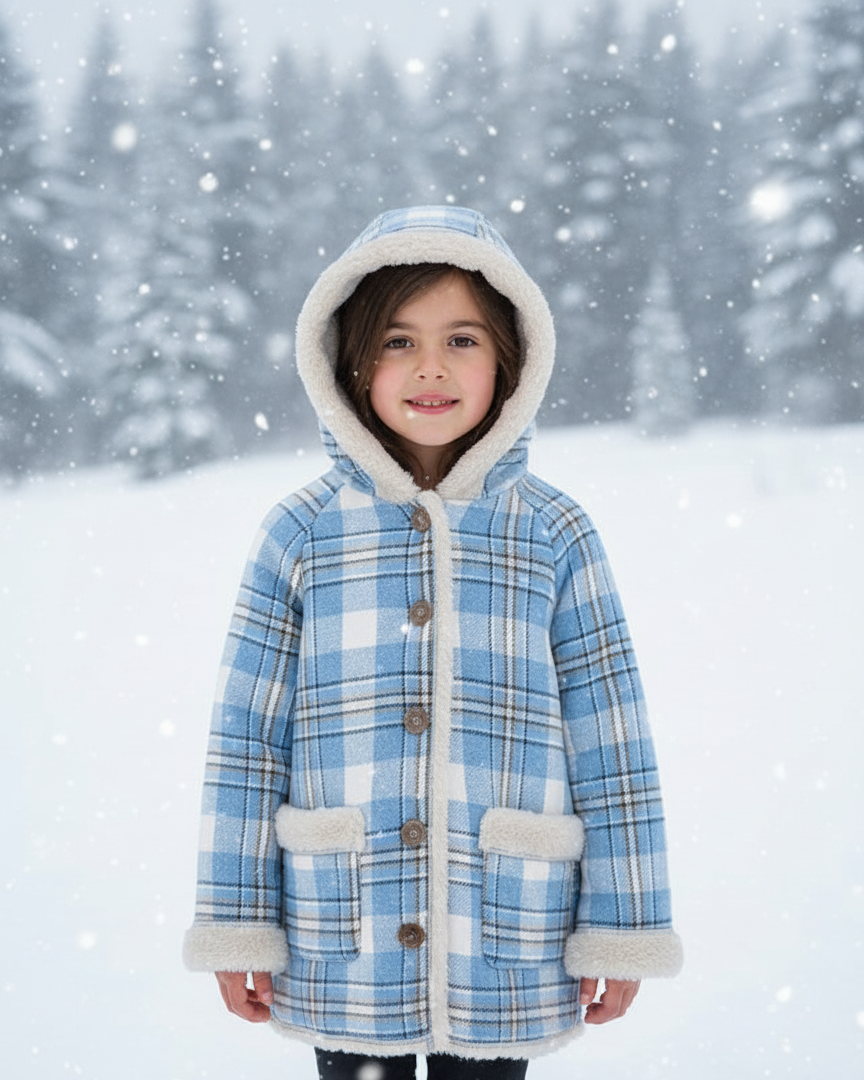 Capotto con cappuccio bambina Mayoral quadri celeste e panna Mayoral Celeste