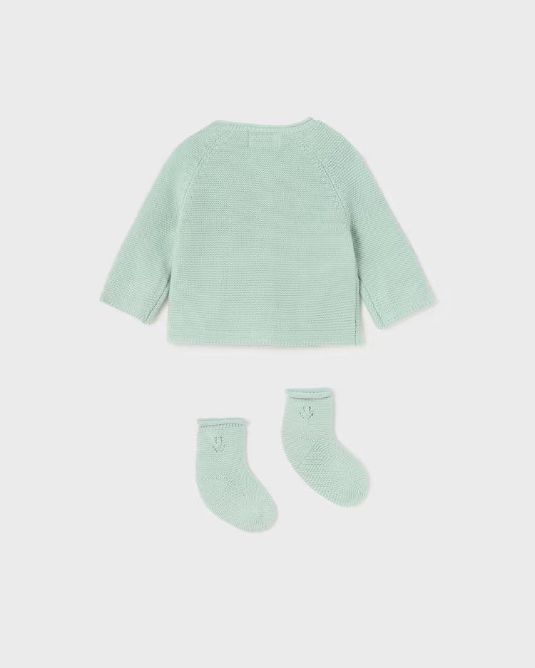 Cardigan con calzini Mayoral Newborn in filo di cotone verde - ErreGiModaBimbo