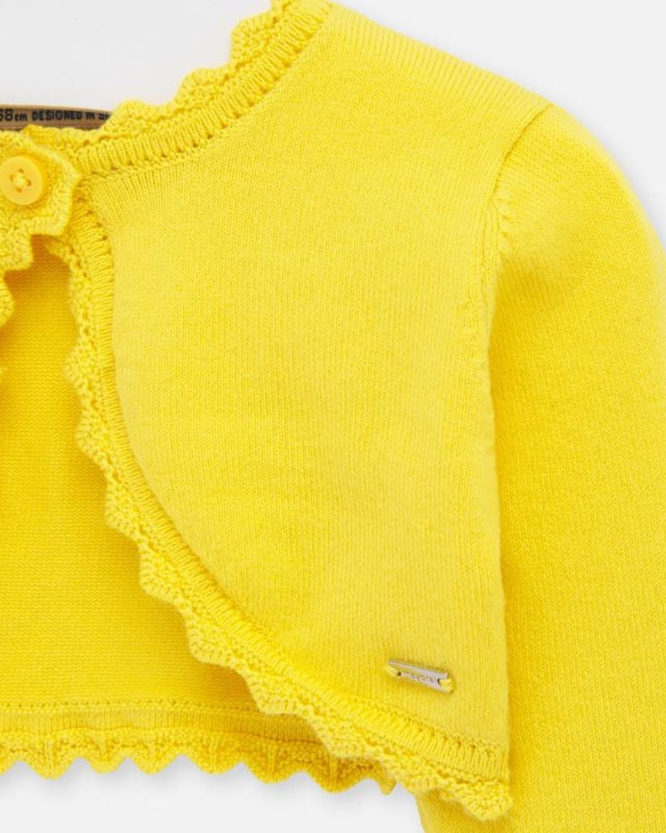 Cardigan neonata Mayoral Basic con merletto giallo - ErreGiModaBimbo