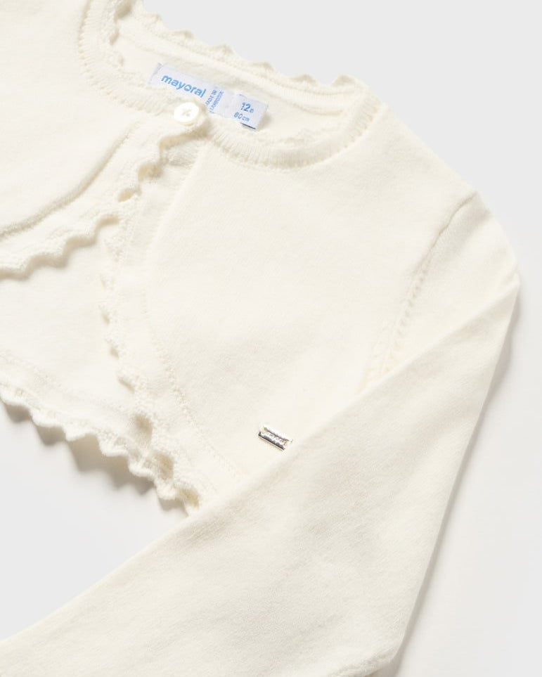 Cardigan neonata Mayoral bolerino tricot cotone sostenibile panna - ErreGiModaBimbo