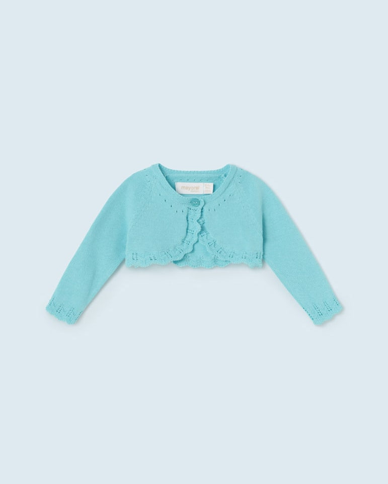 Cardigan neonata Mayoral bolerino tricot cotone sostenibile turchese - ErreGiModaBimbo