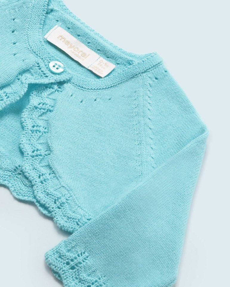 Cardigan neonata Mayoral bolerino tricot cotone sostenibile turchese - ErreGiModaBimbo