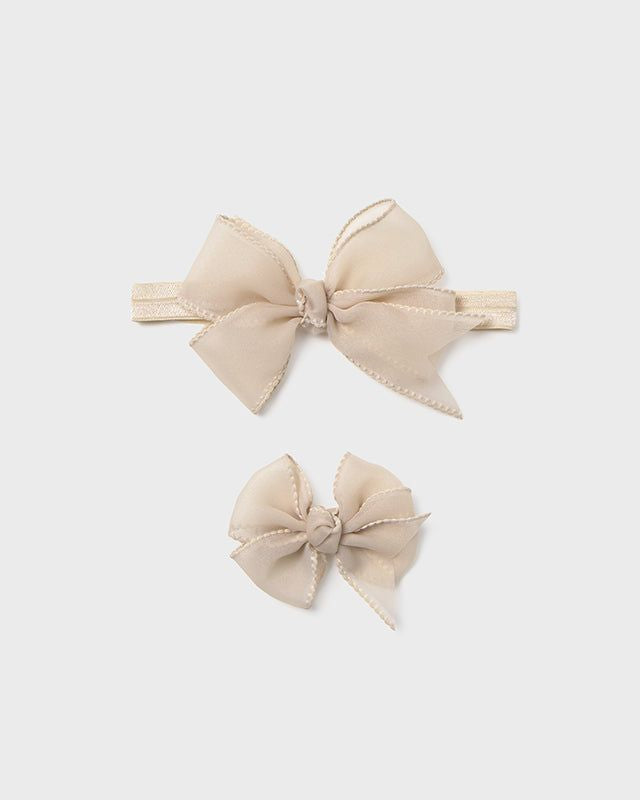 Cerchietto fascetta elasticizzata con fermaglio fiocco neonata Mayoral Newborn beige Mayoral