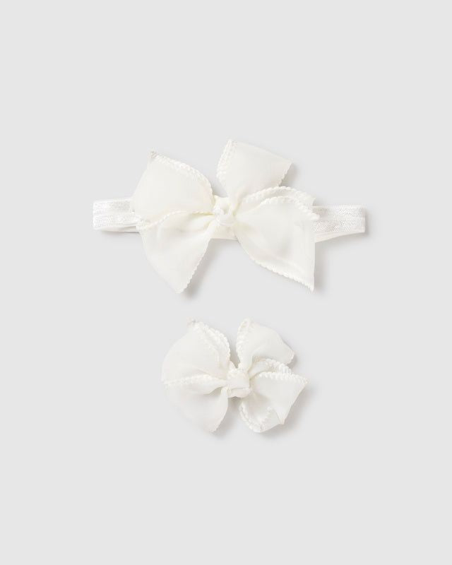 Cerchietto fascetta elasticizzata con fermaglio fiocco neonata Mayoral Newborn panna Mayoral