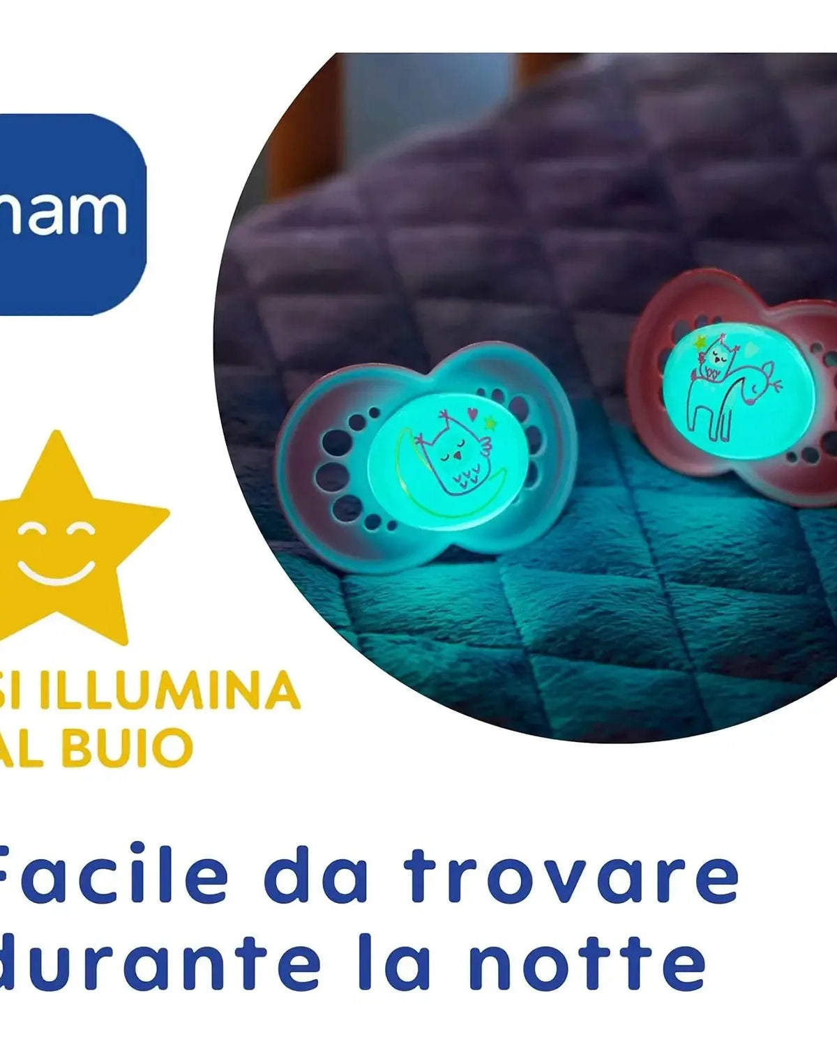 Succhietti con illuminazione notturna e disegni di animali, materiali bio-circolari