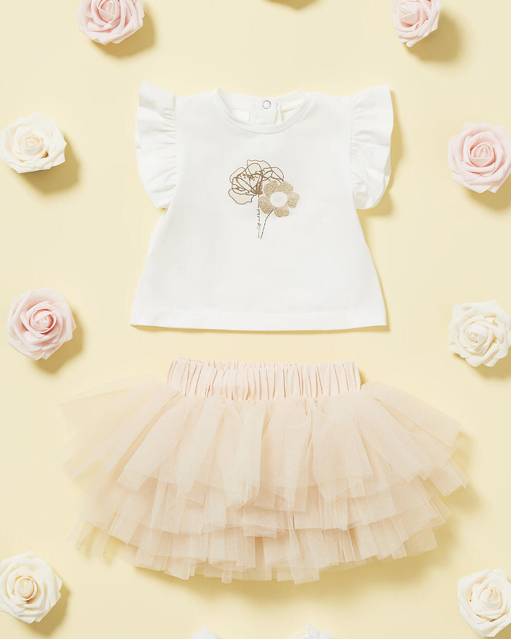 Completino neonata iDO con gonna in tulle crema iDO Panna