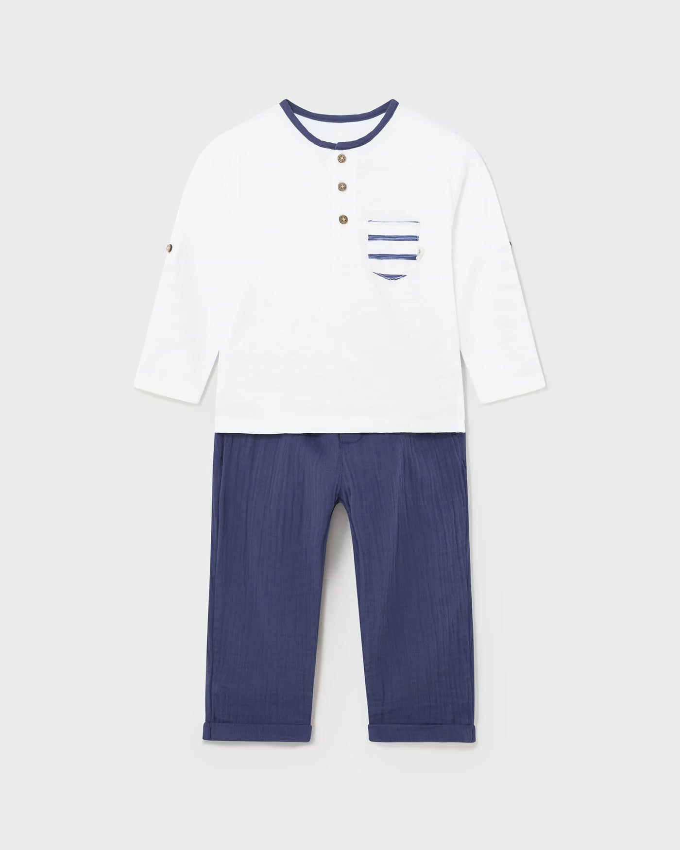 Completo 2 pezzi fresco cotone neonato Mayoral bianco e blu Mayoral Blu