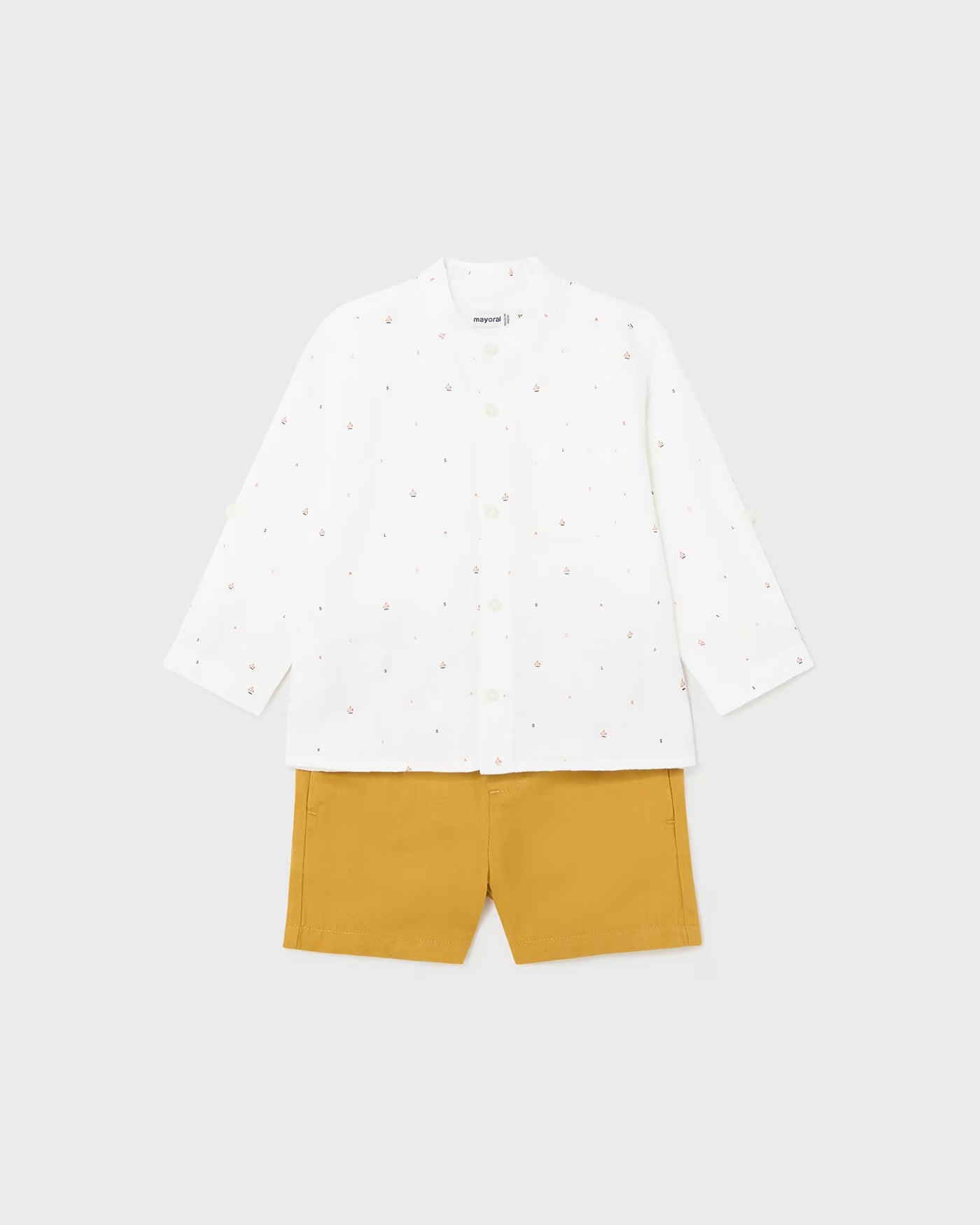 Completo 2 pezzi in lino neonato Mayoral bianco e giallo ocra Mayoral Giallo