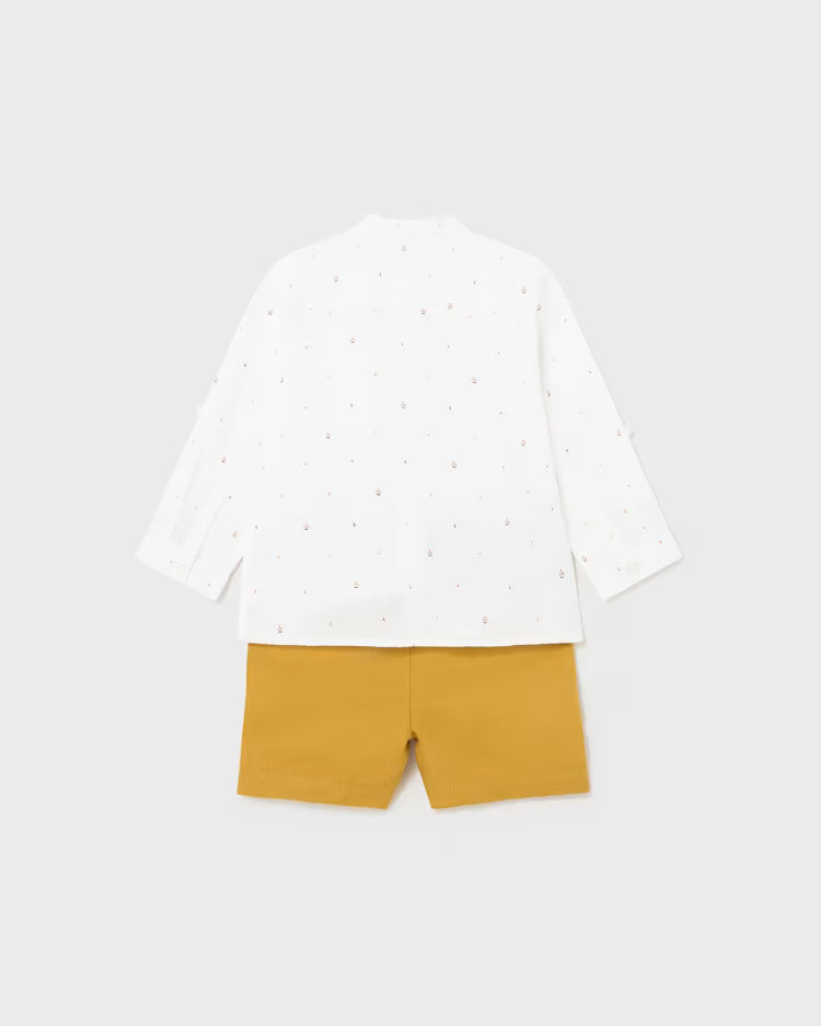 Completo 2 pezzi in lino neonato Mayoral bianco e giallo ocra Mayoral Giallo
