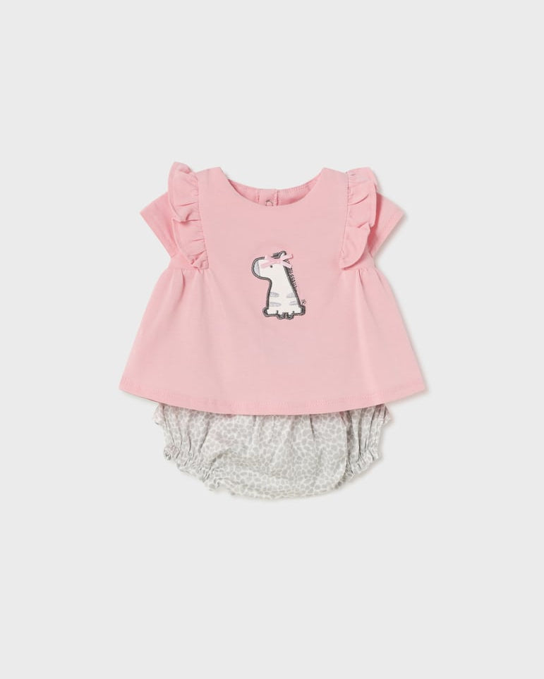 Completo 2 pezzi corto neonata Mayoral Newborn rosa giraffa - ErreGiModaBimbo