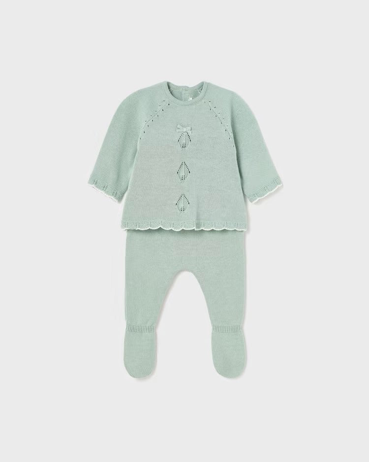 Completo 2 pezzi filo cotone neonata Mayoral Newborn verde - ErreGiModaBimbo