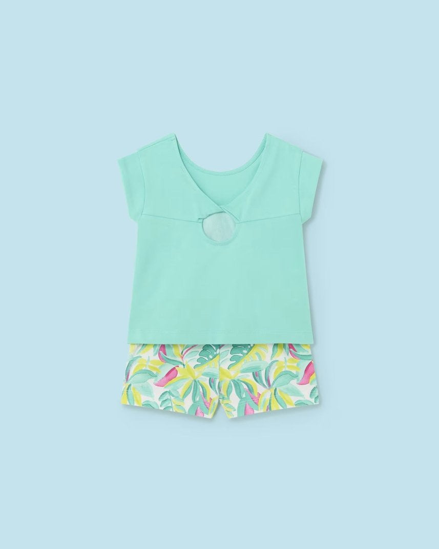 Completo 2 pezzi fresco cotone neonata Mayoral short acqua floreale Mayoral Acqua