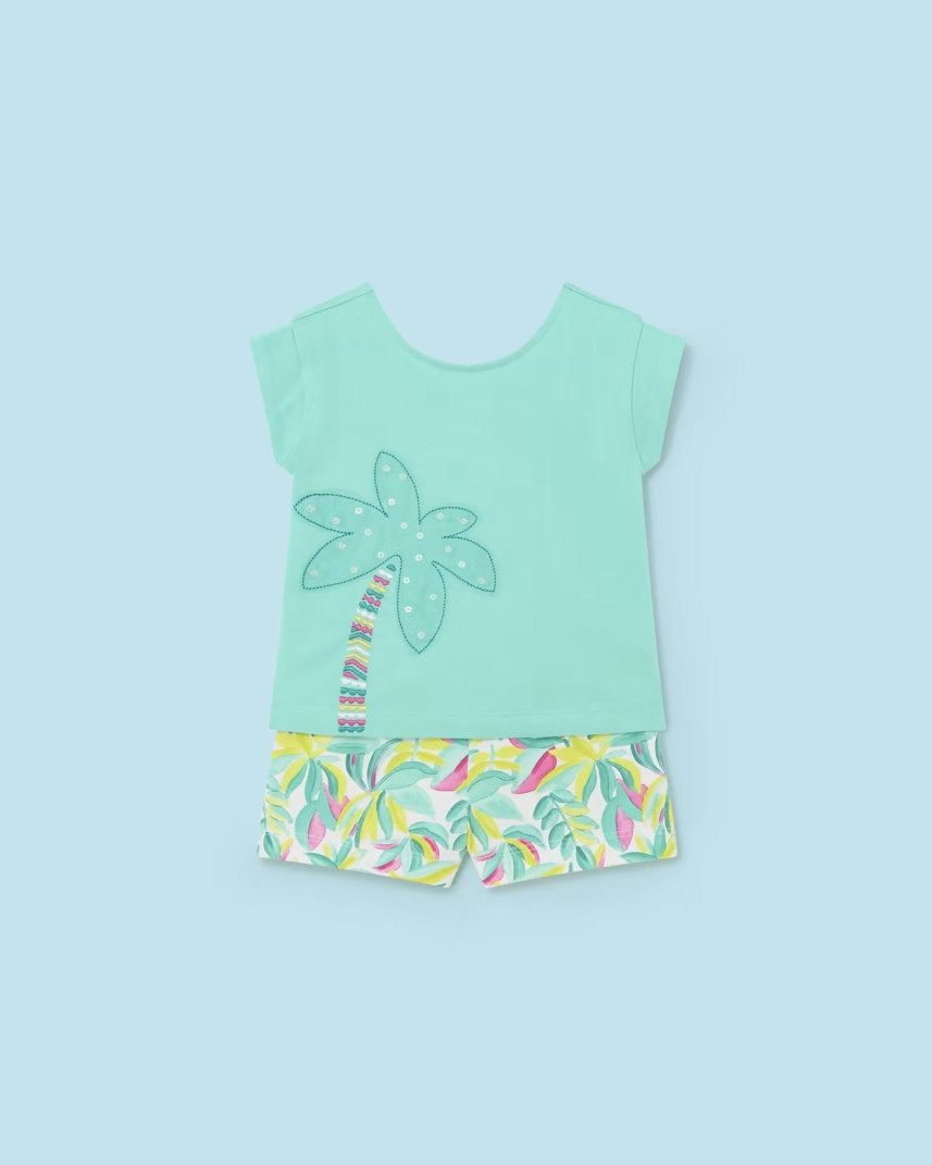 Completo 2 pezzi fresco cotone neonata Mayoral short acqua floreale Mayoral Acqua