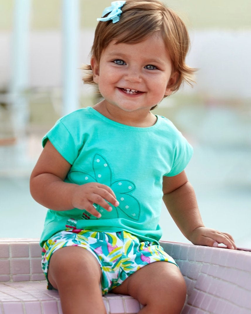 Completo 2 pezzi fresco cotone neonata Mayoral short acqua floreale Mayoral Acqua