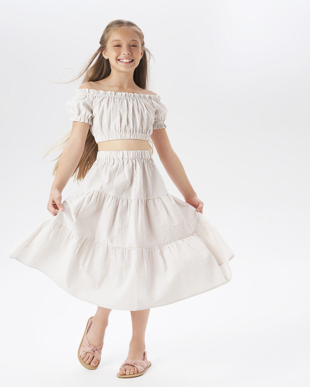 Completo 2 pezzi fresco ragazza iDO beige rigato iDO Beige