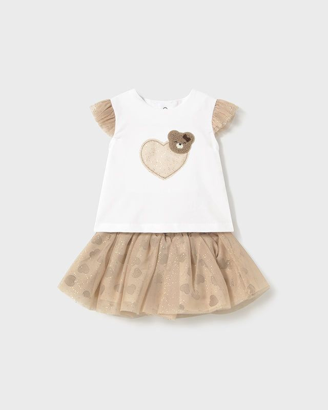 Completo 2 pezzi neonata Mayoral gonna tulle orsetto beige Mayoral Beige