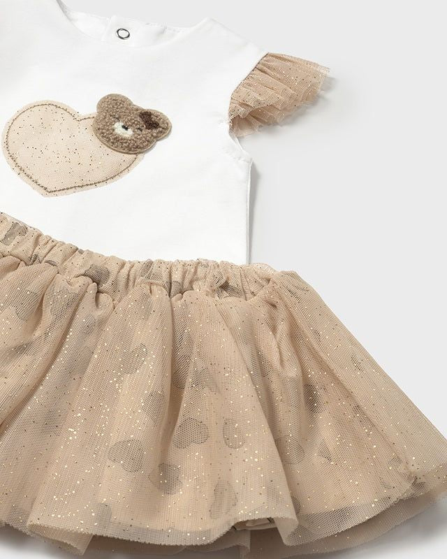 Completo 2 pezzi neonata Mayoral gonna tulle orsetto beige Mayoral Beige