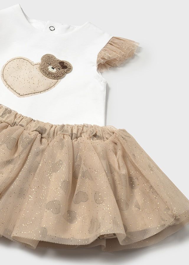 Completo 2 pezzi neonata Mayoral gonna tulle orsetto beige Mayoral Beige
