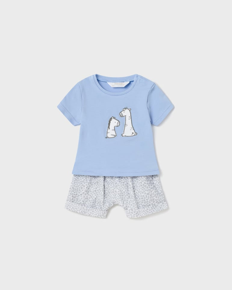 Completo 2 pezzi neonato Mayoral Newborn azzurro "Giraffa" - ErreGiModaBimbo