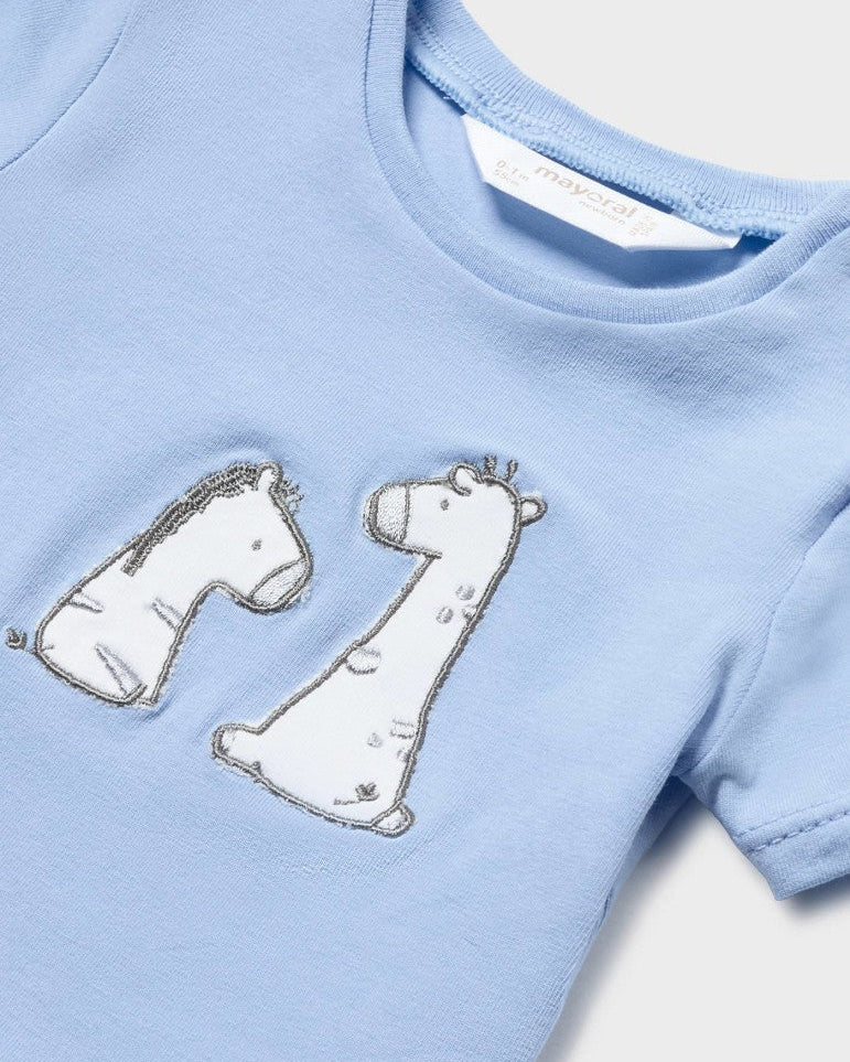 Completo 2 pezzi neonato Mayoral Newborn azzurro "Giraffa" - ErreGiModaBimbo