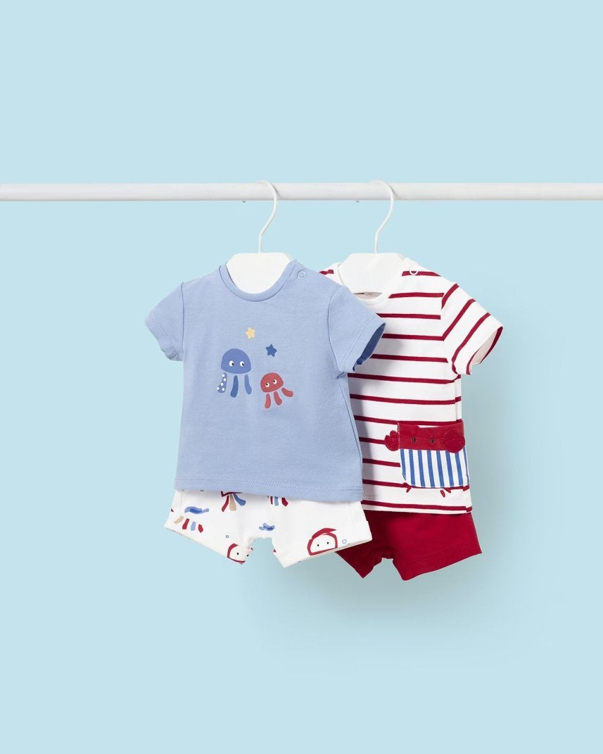 Completo 2 pezzi neonato Mayoral Newborn rosso e azzurroFish Mayoral Azzurro